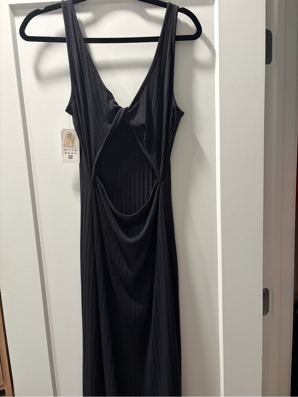 Billabong Black Ribbed Backless Maxi Dress with Cutout Detail